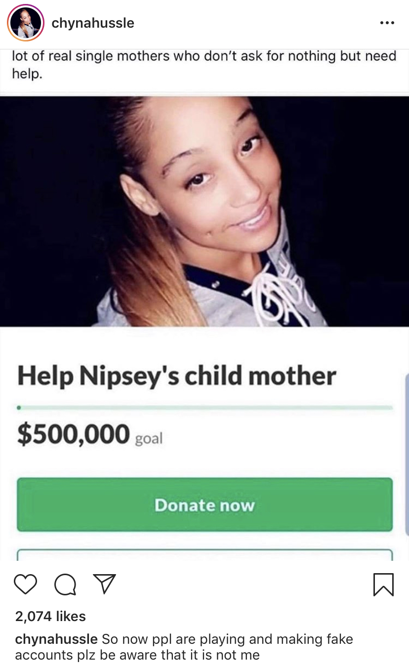 Mother Of Nipsey Hussle's Daughter Denies Launching GoFundMe Account To ...