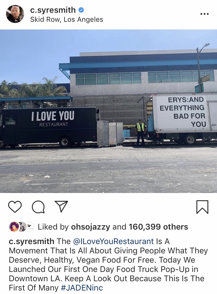 Jaden Smith Launches Free Vegan Food Truck Called the "I Love You