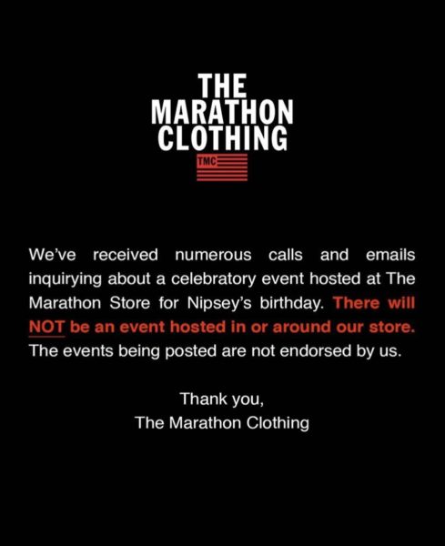 Nipsey Hussle's Marathon Clothing Denies Rumors Of Birthday Event At His  Store: This Is NOT Endorsed By Us - theJasmineBRAND