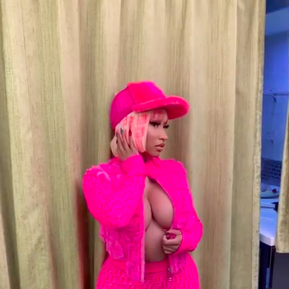Nicki Minaj Teases Fendi Collaboration In All-Pink Tracksuit With Matching Hair
