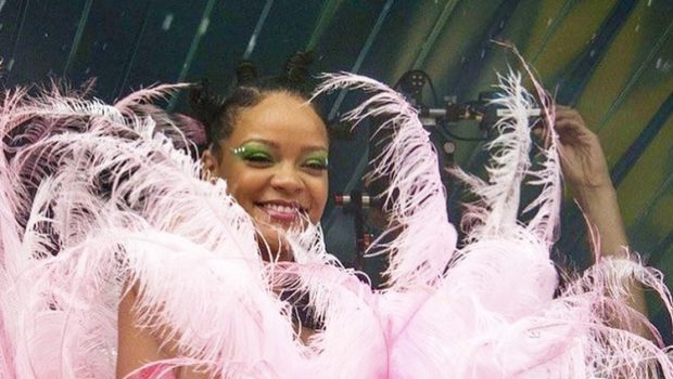 Rihanna Dazzles Cropover Festival In Pink Feathers!