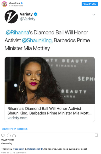 Rihanna To Honor Shaun King At Diamond Ball, Some Fans Are Livid -  theJasmineBRAND