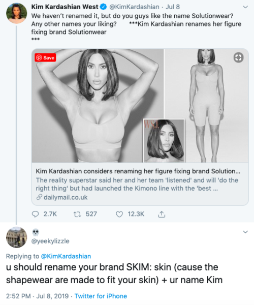 Kim Kardashian - Fan Claims They Gave Reality Star New Name For Her  Shapewear Line, SKIMS - theJasmineBRAND