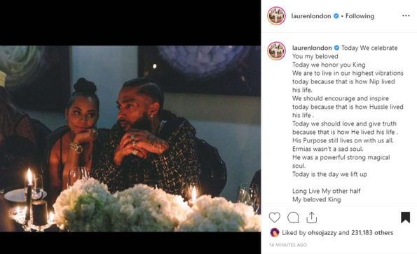 Lauren London Posts Tribute to Nipsey Hussle