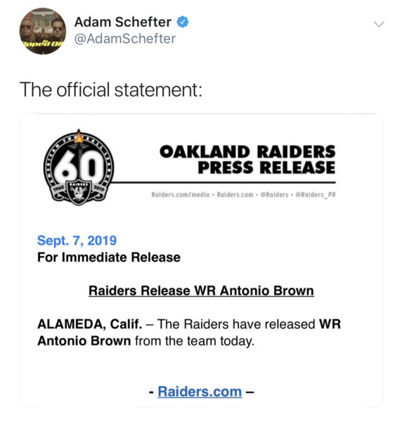 Raiders cut Antonio Brown after Instagram post asking for release