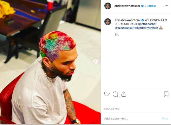 Chris Brown Debuts Rainbow-Colored Hairstyle, Channeling 