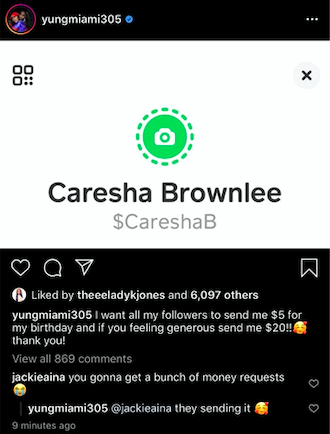 Yung Miami Asks Fans To Send Her Money Via Cashapp For Her Bday