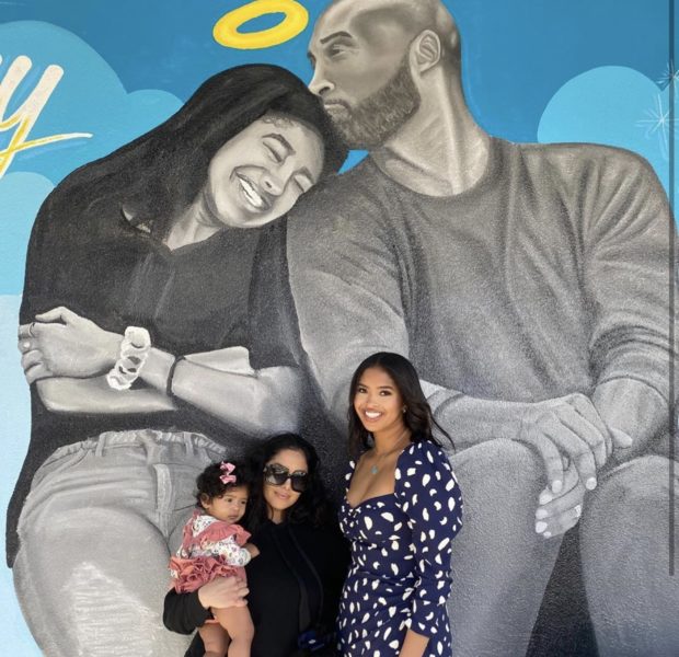 Vanessa Bryant and Daughters Pay Tribute w/ Photo in Front of Mural of Kobe Bryant and Daughter Gianna