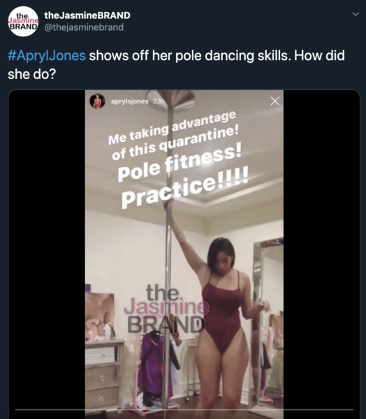 Apryl Jones Shows Off Her Pole Dancing Skills WATCH