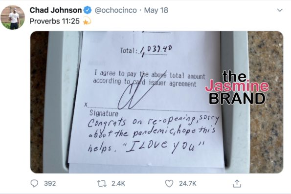 Chad 'Ochocinco' Johnson leaves $1,000 tip for restaurant worker at Holy  Grail