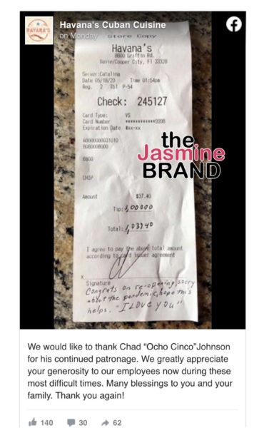 Chad 'Ochocinco' Johnson leaves $1,000 tip for restaurant worker at Holy  Grail