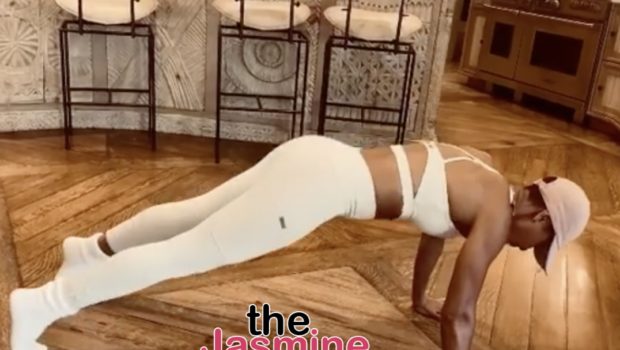 Jada Pinkett Smith Uses Fluffy Socks In Her Latest Floor Workout [VIDEO]