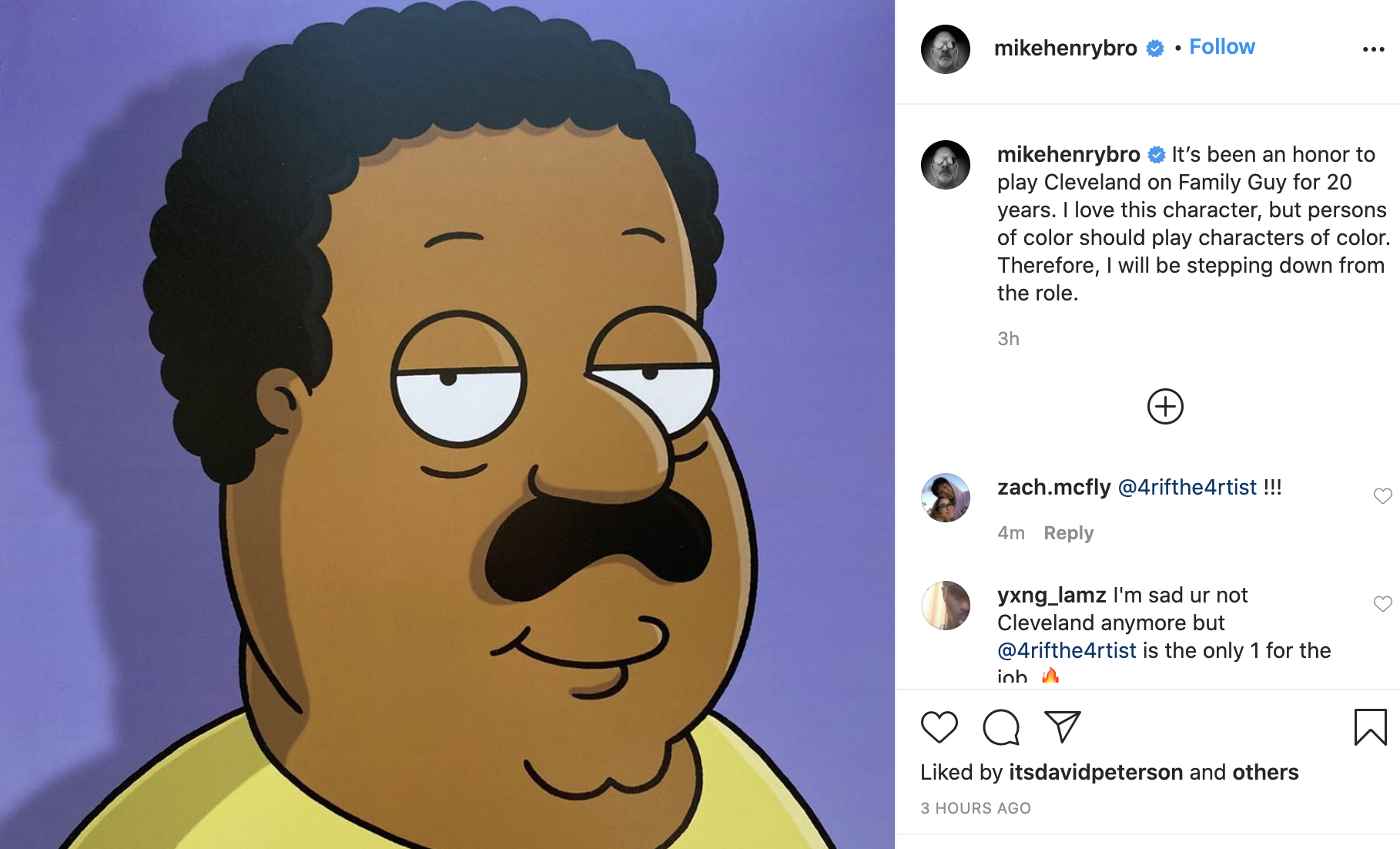 Cleveland actor exits Family Guy: Persons of color should play characters  of color