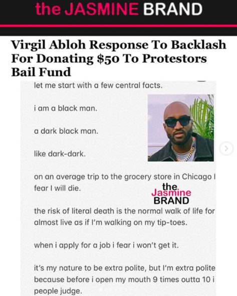 Virgil Abloh Criticized Online for His $50 Bail Fund Donation