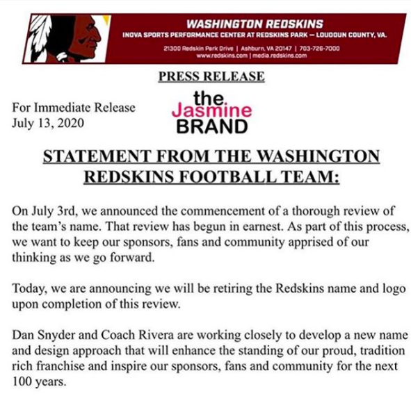 Washington Redskins Announce Name & Logo Change - theJasmineBRAND