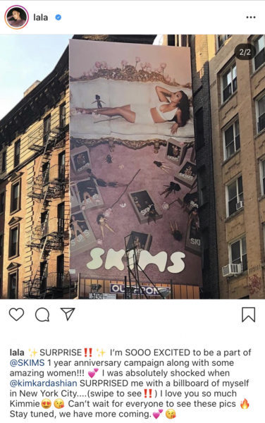 Kim Kardashian Surprises LaLa Anthony W/ A SKIMS Billboard In NYC