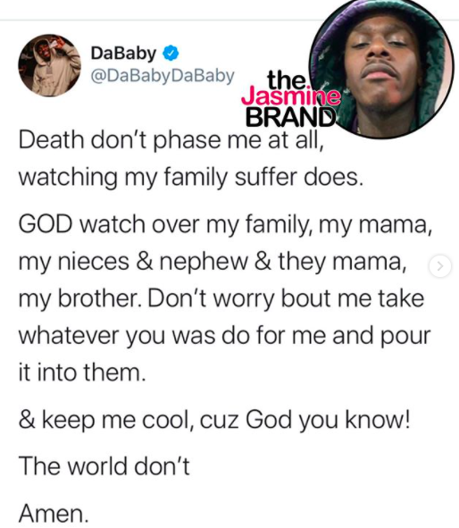 DaBaby Breaks Silence On His Brother's Suicide: I Would've Gave Up All I  Had To See You Happy - theJasmineBRAND