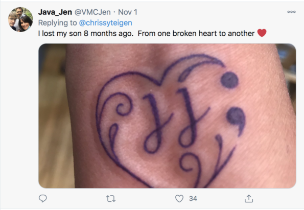 Chrissy Teigen just got a tattoo in tribute to lost baby Jack