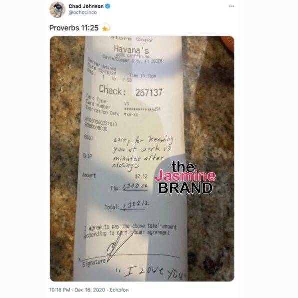 Former Bengal Chad 'Ochocinco' Johnson leaves $2,000 tip at restaurant