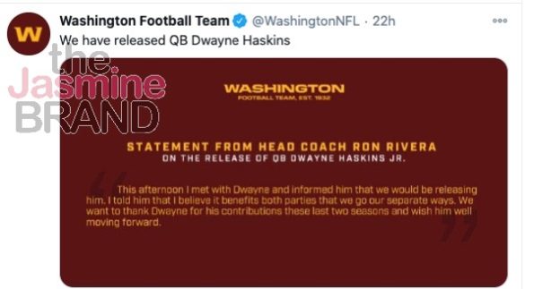 Dwayne Haskins No Longer Captain Of WFT After Partying Maskless