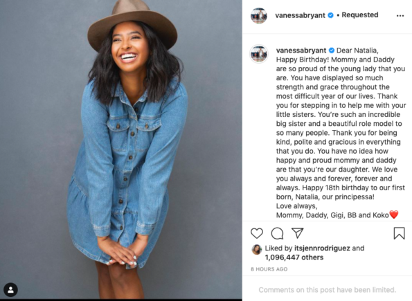Vanessa Bryant wishes her daughter Natalia a happy birthday