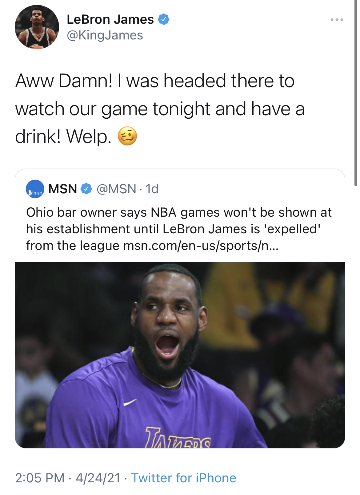 LeBron James Reacts To An Ohio Bar Owner Refusing To Play NBA Games ...