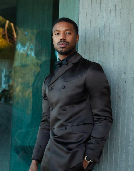 Michael B. Jordan looks handsome in bright red double-breasted