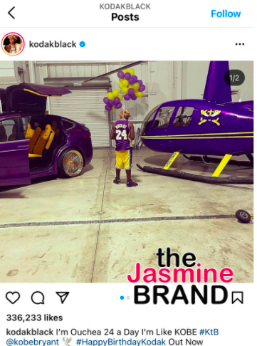 Kodak Black Under Attack For Posing Next to a Purple and Gold Helicopter