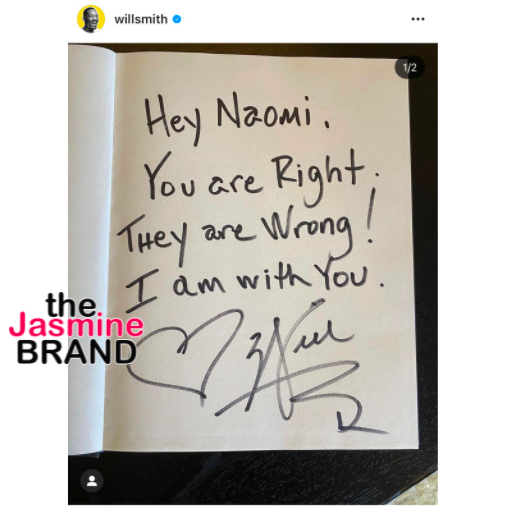 Will Smith writes handwritten note in support of Naomi Osaka - TheGrio