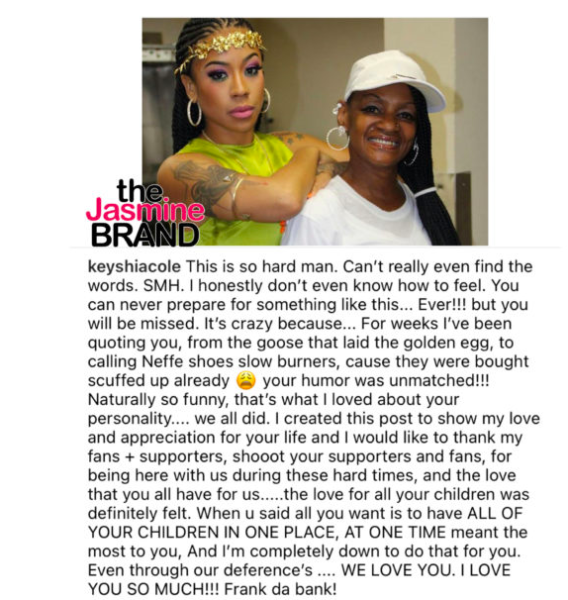 Keyshia Coles Late Mother Frankie Lons Was Laid To Rest Over The Weekend Thejasminebrand