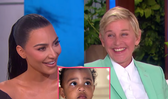 Kim Kardashian Hilariously Corrects Ellen DeGeneres After She Assumes Psalm West’s Gold Necklace Is Fake: It’s Real!