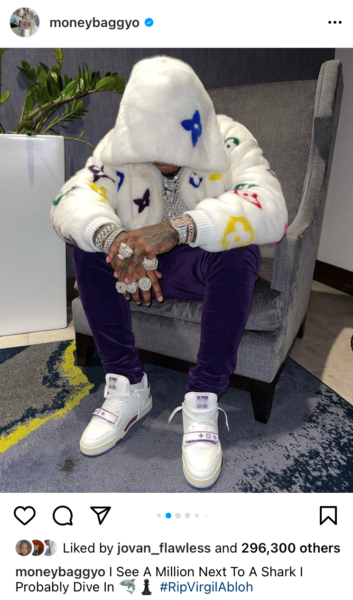 Moneybagg Yo Wearing a White & Blue Louis Vuitton Outfit