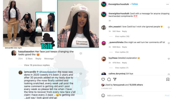 Cardi B Says 'Just Say I Look Good & Go' She She Reacts To A Social Media  User Accusing Her Of Cosmetic Surgery