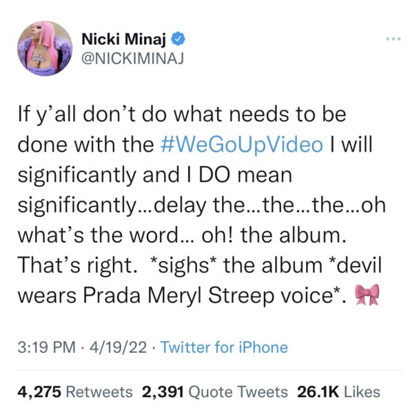 Tekashi 6ix9ine Criticizes Nicki Minaj For Telling Fans She'll Delay New  Album Over Low Video Streams: I love Nicki But Threatening The Barbz & Fans  Is Crazy - theJasmineBRAND