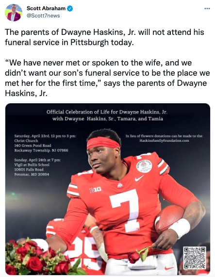 NFL Oyun Kurucusu Dwayne Haskins'in Ebeveynleri, Karısıyla Hiç Tanışmadıkları Nedeniyle Pittsburgh Cenazesine Katılmayacak: Oğlumuzun Cenazesinin Onunla Tanıştığımız Yer Olmasını İstemiyorduk