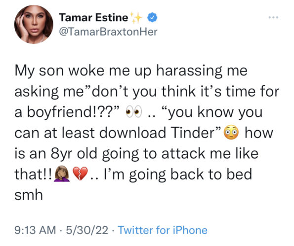 Tamar Braxton'ın 8 Yaşındaki Oğlu Şarkıcının Yeniden Çıkmaya Başlamasını Önerdi: Erkek Arkadaş Zamanının Gelmediğini Sence?