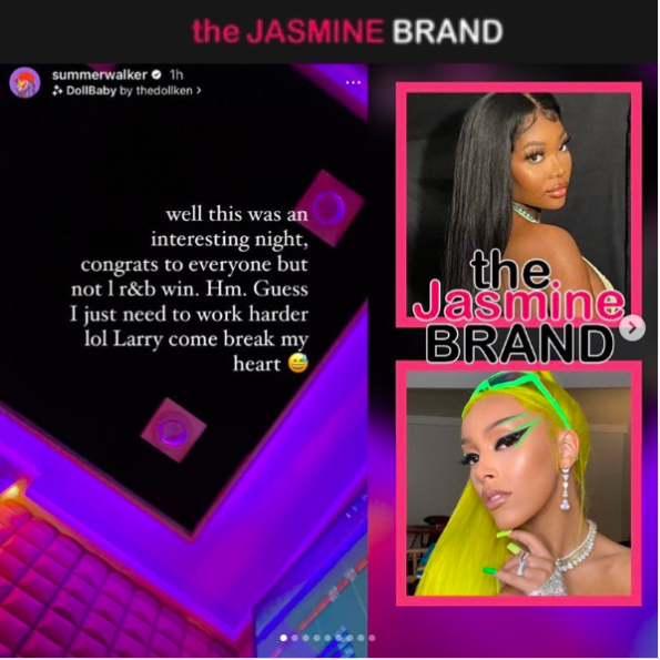 Summer Walker S Boyfriend Slams mas Over Doja Cat S Double Win In R B Categories Singer Addresses Loss Guess I Just Need To Work Harder Thejasminebrand