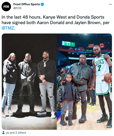 NFL's Donald, NBA's Brown end their deals with Ye's agency