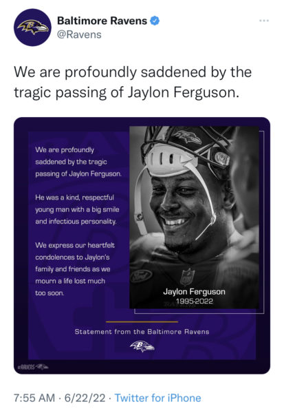 Baltimore Ravens linebacker Jaylon Ferguson dies at 26