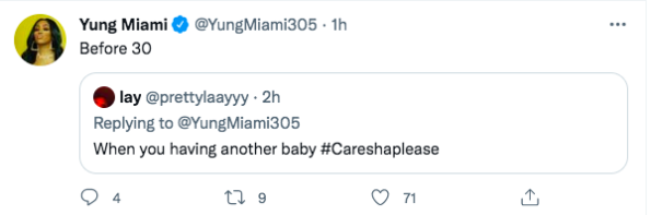 Yung Miami, Yeni Dizisi 'Caresha Lütfen' Prömiyeri Öncesinde Hayranlarının Sorularını Yanıtlarken '30 Yaşından Önce' Başka Bir Bebek Sahibi Olmak İstediğini Paylaştı