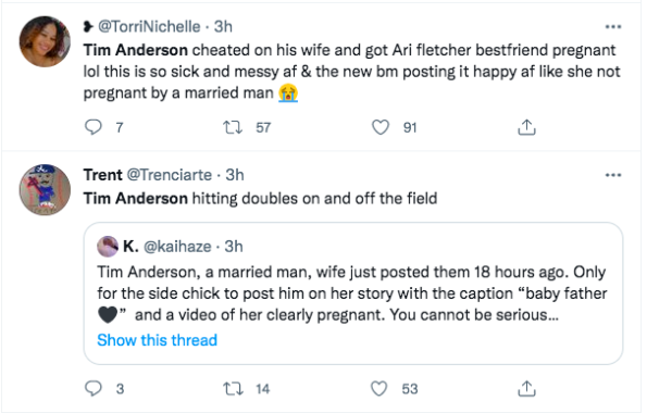 White Sox'un MLB Oyuncusu Tim Anderson, Bir Kadının Karısını Aldattığını ve Doğmamış Çocuğunun Babası Olduğunu Söyledikten Sonra Trendler