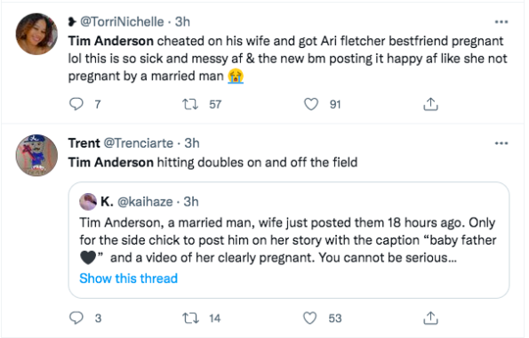 Oppp. Tim Anderson just posted the baby he had on his wife with Ari's  friend Dejah