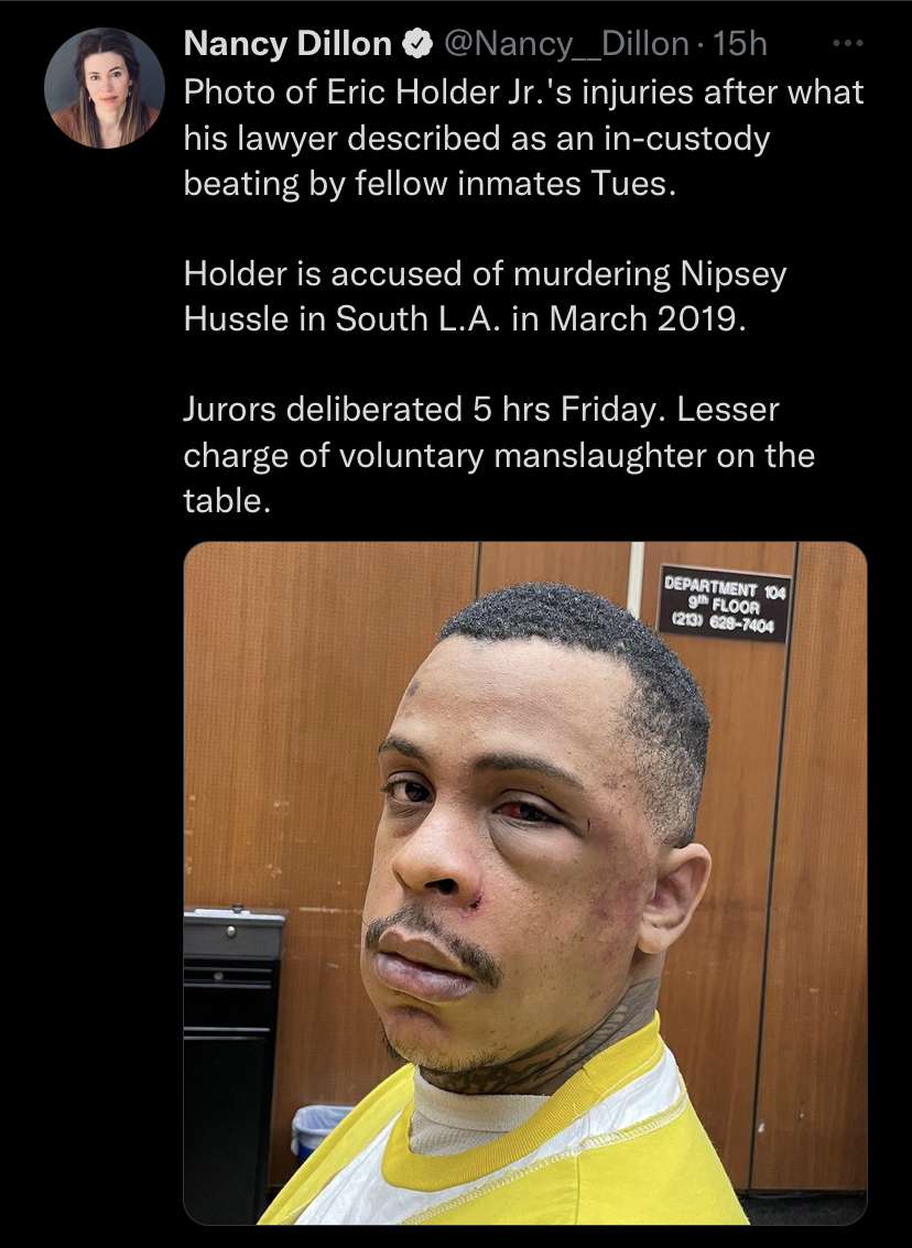 Nipsey Hussles Alleged Killer Eric Holder Appears In Court With Battered Face Amidst Reports