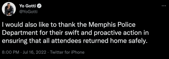 Yo Gotti, Konserinde Olası Toplu Çekimleri Önledikten Sonra Memphis Polisine Teşekkür Etti, Şüpheli "Kendini ve FedEx Forumundan Geldiğini Gördüğü Herkesi Öldürmek" İstedi