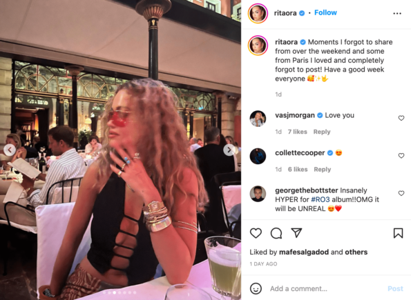 Rita Ora Instagram post