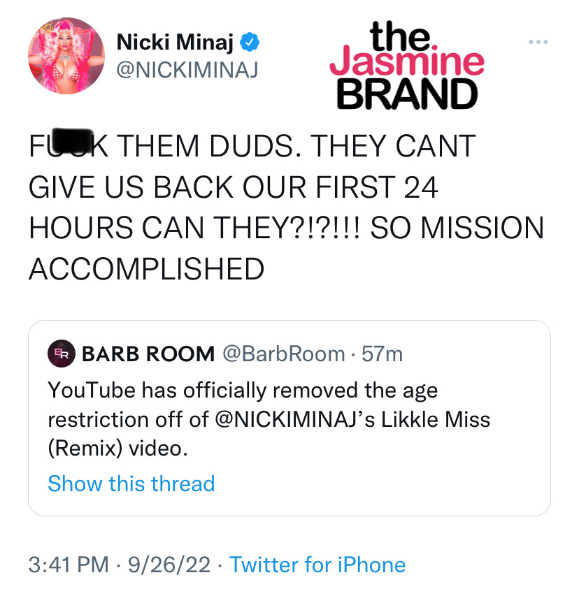 Nicki Minaj Calls Out YouTube After Platform Allegedly Places An Age