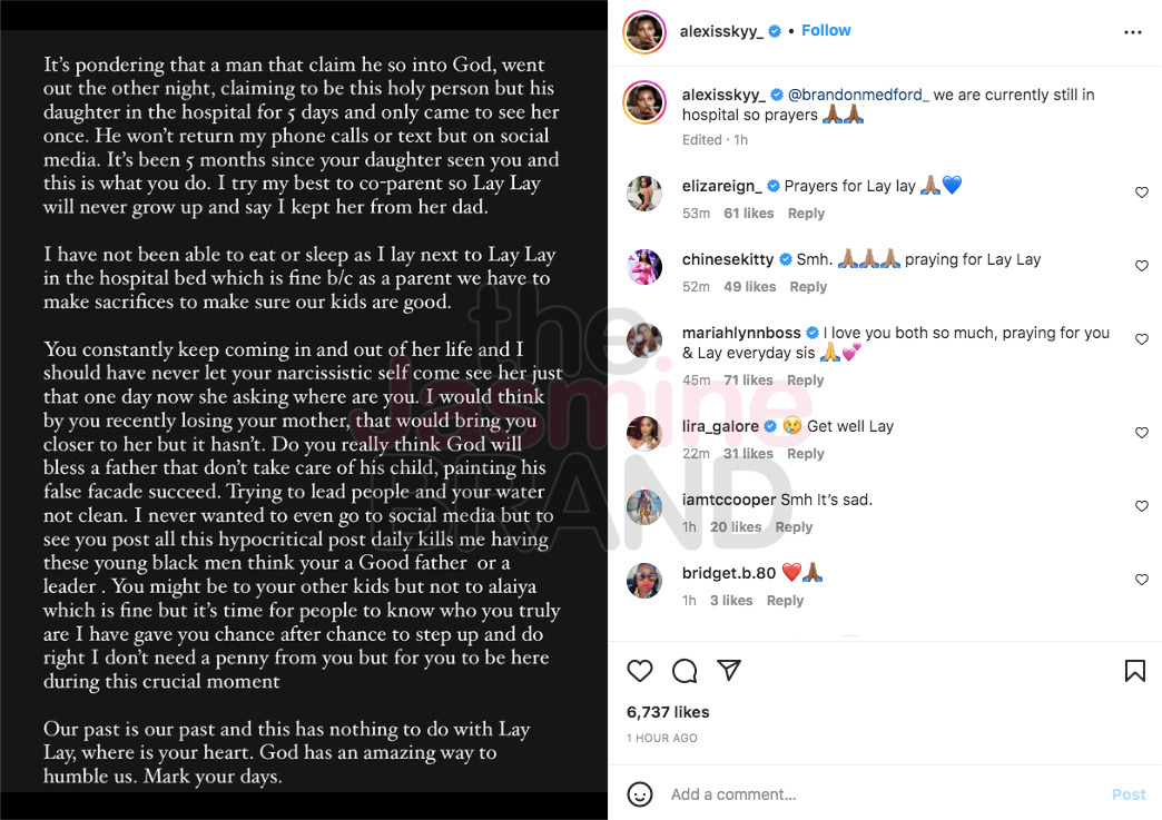 Alexis Skyy Calls Out Her Child’s Father, Brandon Medford, For Only ...