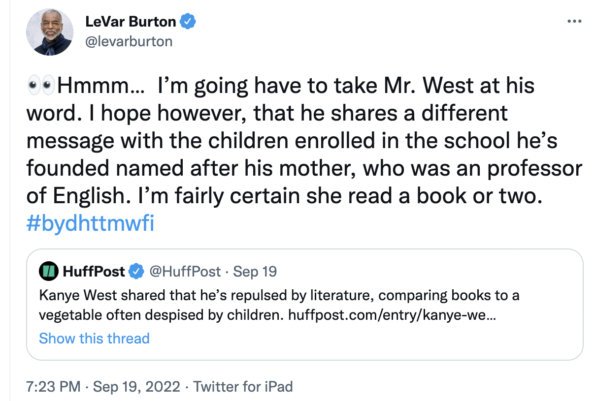 LeVar Burton, Kanye'nin Kitap Okumadığına İlişkin Son İddialarına Tepki Verdi, Rapçiyi Donda Okulunda 'Kayıtlı Çocuklarla Farklı Bir Mesaj Paylaşmaya' Çağırdı
