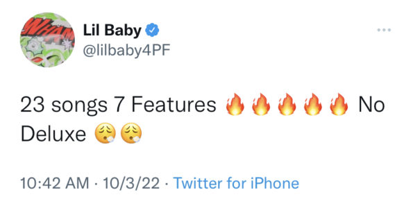 DailyRapFacts on X: Lil Baby has turned in his upcoming album “It's Only  Me” it will have 23 songs and 7 features  / X