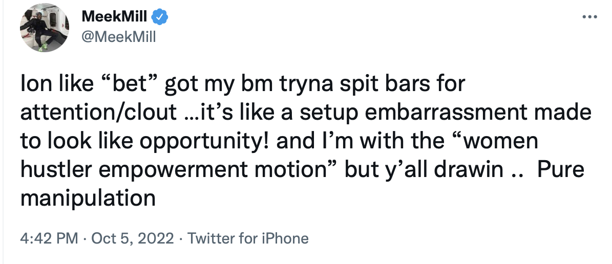 Meek Mill Calls Out ‘BET’ For Inviting His Ex Milan Harris To Participate In A Rap Cypher It’s